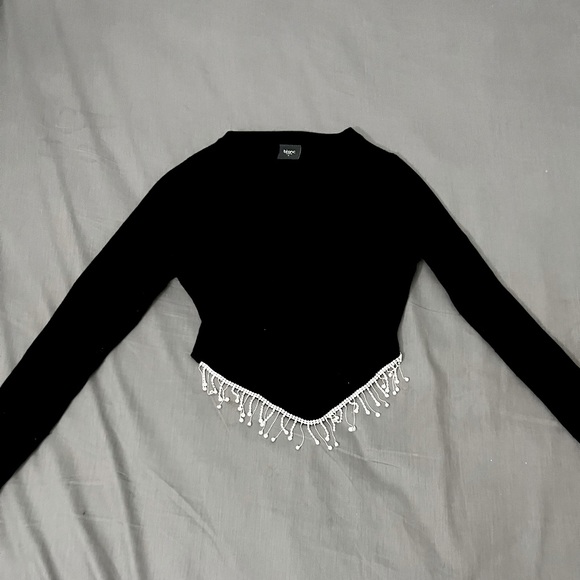 Elegant Black Top with Beaded Fringe - Picture 1 of 5